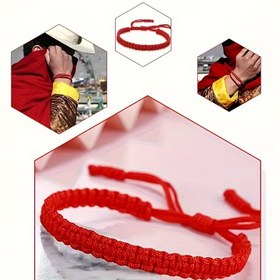 Resim El yapımı Tibet tarzı kırmızı kordon bileklik, basit düğümleme, unisex arkadaşlık bileklik, ayarlanabilir sentetik lif, erkek moda aksesuar 