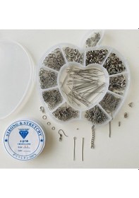 Resim Elma Kutulu Metal Set 4 - Gümüş Küpe Kolye Bileklik Yapım Seti Mini Kargaburun 