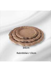 Resim Ahşap Boyanabilir Yuvarlak Dekoratif Sunumluk Tepsi Takımı 