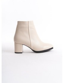 Resim Kadın Liva Düz Topuklu Kısa Bot Bej Deri 