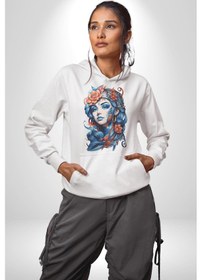 Resim Kızlar Modası Dövme Çiçek Kadın Erkek Beyaz Kapüşonlu Sweatshirt Hoodie Beyaz 