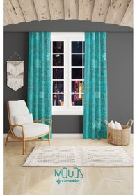 Resim Mavi Müzik Desenli Fon Perde Genç Odası Oturma Odası Süet Baskılı Ekstrafor Büzgü 2 Kanat Prd-2015 Çok Renkli 