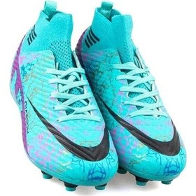 Resim La Liga K565 Genç Çoraplı Çim Saha Kramponu Turkuaz / Mor Siyah - Beyaz 