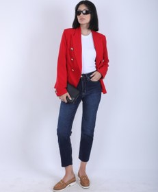 Resim Kırmızı Kruvaze Düğmeli Premium Blazer Ceket 