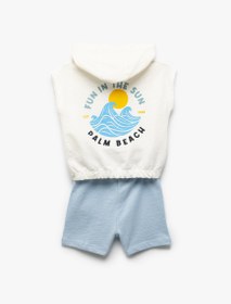 Resim Erkek Bebek Kapşonlu Pamuklu Baskılı Kolsuz Crop Sweatshirt 
