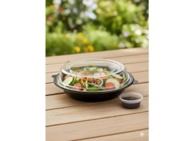 Resim Vempi 1000 cc Sızdırmaz Siyah Kase Şeffaf Kapak, 10 Adet - Sert Plastik - Mikrodalga Uyumlu, Salata -Pilav -Makarna 