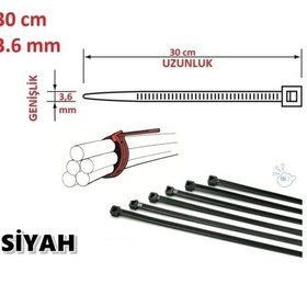 Resim Pemsan Siyah 30 Cm X 3,6 Mm Plastik Cırt Kelepçe Kablo Bağı 