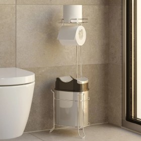 Resim Tekno-tel Yutan Kapaklı Banyo Çöp Kovası ve Tuvalet Kağıtlık Metal ve Plastik 5,5 LT Krom-Gri 