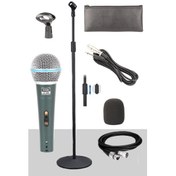 Resim Lastvoice LV-680STM Kablolu Dinamik Mikrofon Seti (Boy Stand Cüzdan Çift Kablo Sünger Tutacak) 