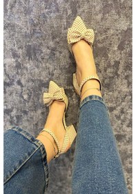 Resim Derin Bej Puantiyeli Topuklu Günlük Sandalet 