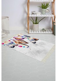 Resim Banyo Halısı Dijital Baskılı Banyo Paspası 50x80 Polyester Kaymaz Tabanlı Duş Paspası Feathers Beyaz 