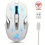 Resim Challenger Beyaz Hxsj Usb Kablosuz Fare Renkli Işıklı 7 Düğmeli Şarj Edilebilir Ev Ofis Kullanımı Challenger 