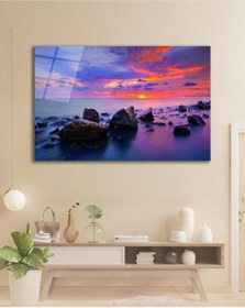 Resim Gün Batımı Deniz Cam Tablo, Ev Ofis Salon Hediyelik Duvar Dekoru 