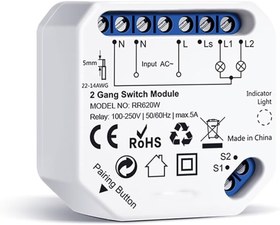 Resim Loratap RR620W Tuya Smart Life 2 Gang WiFi Anahtarı - Kesici Röle Modülü Uygulaması Uzaktan Kumanda Akıllı Ev Uyumlu Max5A 
