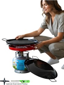 Resim Orcamp Çok amaçlı küçük tüp mangal ızgara sac ocak kavurma gözleme et balık dumansız piknik tüpü sacı 40cm 