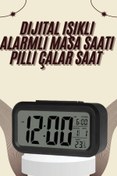 Resim bi seyyar Dijital Masa Saati Termometreli Takvim Çalar Saat Led Ekran Pilli 