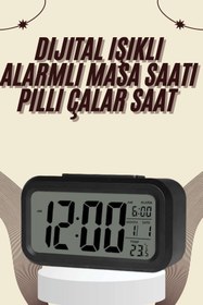Resim bi seyyar Dijital Masa Saati Termometreli Takvim Çalar Saat Led Ekran Pilli 