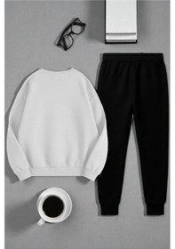Resim Uyguntarz Unisex Today İs The Perfect Tasarım Basklı Bisiklet Yaka Sweatshirt - 2'li Eşofman Takımı Gri 