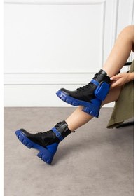 Resim Shoetek Lorbi Kadın Bot Çantalı Postal Lacivert Tabanlı Siyah Deri Lacivert 