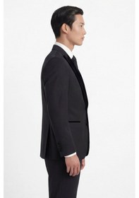 Resim Giotelli Erkek Siyah Dar Kesim Slim Fit Viskon Dokuma Normal Bel 6 Drop Yelekli Klasik Smokin Takım Elbise 