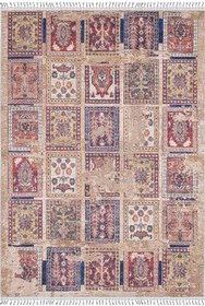 Resim Kolo Kahverengi MadalyonModern Geometrik Etnik Desenli Boho Makinada Yıkanabilir Hav Toz Vermez Leke Tutmaz Kaymaz Taban Dijital Makine Baskı Halı Oturma Odası Salon Yolluk Koridor Mutfak Halısısı 