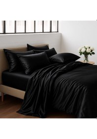 Resim Antibakteriyel Terletmeyen İpek Saten Yastık Kılıfı 2'li 50x70 Siyah Çok Renkli 