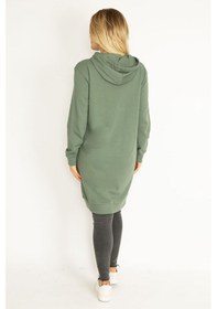 Resim Şans Kadın Yeşil Kapşonlu Kanguru Cepli Uzun Sweatshirt 65n35070-yeşil Yeşil 