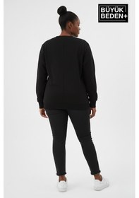 Resim Süperlife Kadın Büyük Beden Brooklyn 1970 Baskılı Bisilet Yaka İnce Sweatshirt Spr26bswk956-3 Siyah 
