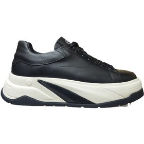 Resim Marcomen Bağcıklı Hakiki Deri Kalın Düz Taban Erkek Sneaker Ayakkabı 22216 Siyah Beyaz 