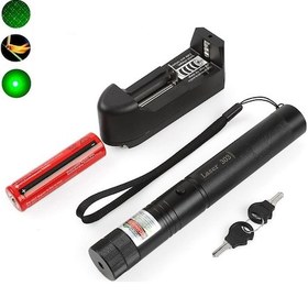 Resim Yeşil İşaretçi Lazer 532nm 500 Mw 303 Lazer Kalem Yüksek Güç Ayarlanabilir Yıldızlı Kafa Yanan Maç Lazer Şarj Cihazı Ile Pil Siyah 