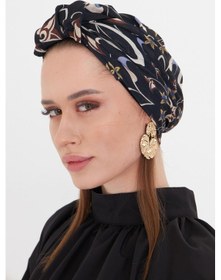 Resim Hürrem Bone Siyah Pratik Hazır Geçmeli Tesettür Bone Kesik Elyaf Retro Desenli 2409 01 Siyah 