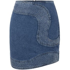 Resim Taşlı Mavi Denim Etek - S 