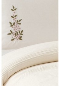 Resim Çift Kişilik 4 Parça Pike Takımı Çeyizlik, Pamuklu Pike Seti Legacy-krem Krem 