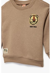 Resim Koton Erkek Bebek Bisiklet Yaka Uzun Kollu Şardonlu Aslan Baskılı Sweatshirt Kahve 