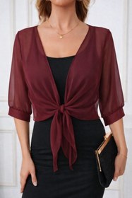 Resim Wear Up Kadın Fakir Kollu önden Bağlamalı Kısa şifon Bolero Ceket 