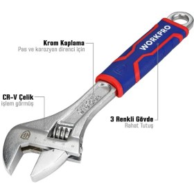 Resim Workpro WP272013 300MM Cr-V Profesyonel Kurbağacık Anahtar 