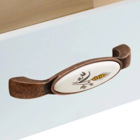 Resim Badem10 Süsen Çekmece Mutfak Dolap Kapak Kulpu Kulbu 128 Mm Antik Bakır Metal Kulp 
