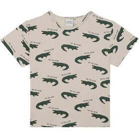 Resim Antebies Organik Gots Sertifikalı Yeşil Timsah Desenli Beli Lastikli Tshirt Şort Erkek Çocuk Pijama Takımı 