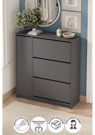 Resim Düşer Kapak Ayakkabılık 4 Kapaklı 6 Bölmeli Kayar Raflı Ayakkabılık Gizem Antrasit Antrasit - Gri 