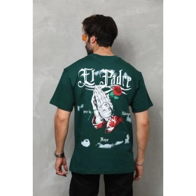 Resim Nemere Bisiklet Yaka Baskılı Oversize T-Shirt - Yeşil 