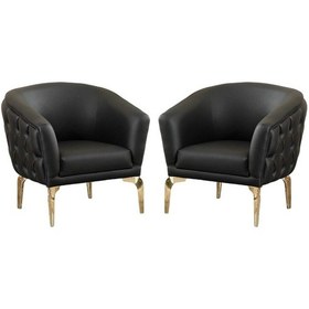 Resim 2 Kişilik Siyah Deri Gold Ayaklı Deri Ofis Koltuk Takımı Berjer 2'li Siyah 