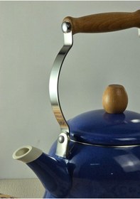 Resim Alev Vintage Ahşap Saplı Emaye Demlik Kettle 2,5lt Mavi 