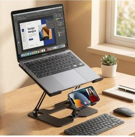 Resim Buffer 2 Si 1 Arada Laptop Ve Telefon Standı Alüminyum Metal Ayarlanabilir,katlanabilir,ergonomik Yükseltici 