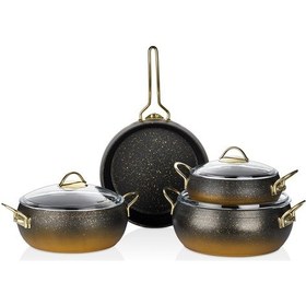 Resim Caldora 7 Parça Granit Güveç Tencere Seti Siyah Gold Saplı - 20/24/26 Derin /26 Güveç Tava 