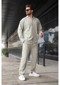 Resim Madmext Boyalı Gri Düğmeli Basic Erkek Gömlek Pantolon Takım E7335 Boyalı Gri 