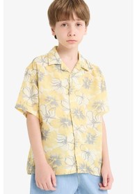 Resim DeFacto Erkek Çocuk Oversize Geniş Kalıp Polo Yaka Desenli Viskon Kısa Kollu Gömlek F5671A825HSYL273 