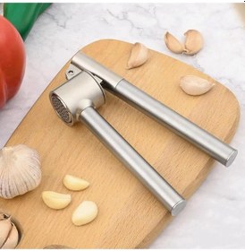 Resim Paslanmaz Çelik Koncıs Sarımsak Ezici - Pratik Lüks Hazneli Sarımsak Ezeceği - Yuvarlak Gri Ezecek 
