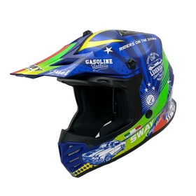 Resim Sway FS-618 Gassoline Greed Full Face Kask Mavi-Kırmızı Y 