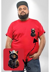 Resim Angemiel Hip Hop Gençlik Kedi Çeket Kırmızı Büyük Beden Kadın Basic Minimal Baskılı Tişört Kırmızı 