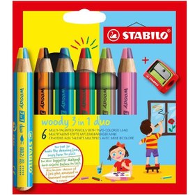 Resim Stabilo Woody 3in1 Duo 6 Lı + Kalemtıraş 